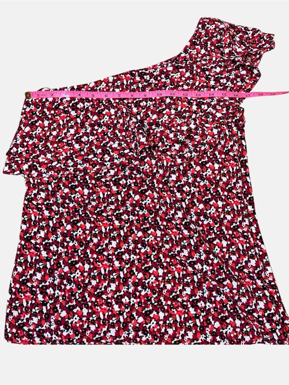 Michael Kors One-Shoulder Floral Ruffle Camisole in Burgundy and Pink Size 2
